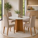 Conjunto Sala de Jantar 4 Lugares Redonda Tampo MDF Mesa Celebrare com Cadeiras Apogeu Bege Amêndoa Clean/Off White/ Naturale Creme