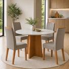 Conjunto Sala de Jantar 4 Lugares Redonda Tampo MDF Mesa Celebrare com Cadeiras Apogeu Marrom/Amêndoa Clean/Off White/Capuccino