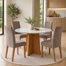 Conjunto Sala de Jantar 4 Lugares Redonda Tampo Vidro/MDF Mesa Celebrare com Cadeiras Apogeu Bege Amêndoa Clean/Off White/Animale Bege