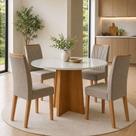 Conjunto Sala de Jantar 4 Lugares Redonda Tampo Vidro/MDF Mesa Celebrare com Cadeiras Apogeu Bege/Amêndoa Clean/Off White/Escuro Conjunto Sala de Jantar 4 Lugares Redonda Tampo Vidro/MDF Mesa Celebrare com Cadeiras Apogeu Bege/Amêndoa Clean/Off White/Escuro