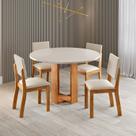 Conjunto Sala de Jantar 4 Lugares Redondo Tampo de MDF Tilena Bege/Mel/Blonde Conjunto Sala de Jantar 4 Lugares Redondo Tampo de MDF Tilena Bege/Mel/Blonde