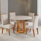 Conjunto Sala de Jantar 4 Lugares Redondo Tampo de Vidro e MDF Fidelis Yescasa Off White/Mel/Pastel