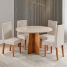 Conjunto Sala de Jantar 4 Lugares Redondo Tampo de Vidro MDF Pallas Yescasa Bege/Mel/Off White
