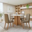 Conjunto Sala de Jantar 4 Lugares Redondo Tampo MDF Mesa Celebrare com Cadeiras Luar