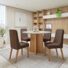 Conjunto Sala de Jantar 4 Lugares Redondo Tampo Vidro/MDF Mesa Celebrare com Cadeiras Luar