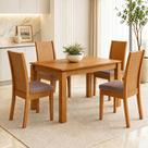Conjunto Sala de Jantar 4 Lugares Retangular Tampo MDF 120cm Mesa e Cadeiras Athenas Amêndoa Clean/Suede Animale Bege