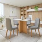 Conjunto Sala de Jantar 4 Lugares Retangular Tampo MDF Mesa Celebrare com Cadeiras Luar