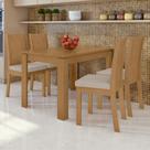 Conjunto Sala de Jantar 4 Lugares Retangular Tampo MDF Mesa e Cadeiras Athenas Marrom/Amêndoa Clean/Veludo Marrome Creme