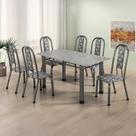 Conjunto Sala de Jantar 6 Cadeiras Fortaleza Prata/Preto/Granito Conjunto Sala de Jantar 6 Cadeiras Fortaleza Prata/Preto/Granito