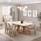 Conjunto Sala de Jantar 6 Cadeiras Tampo de Vidro DJ Moveis Kiara Freijó Ayla Creme