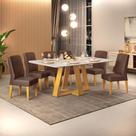 Conjunto Sala de Jantar 6 Cadeiras Tampo Sem Vidro 170x90 DJ Móveis Kiara Cedro Quartzo Lidia Veludo Moca