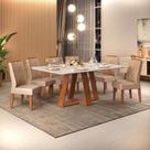 Conjunto Sala de Jantar 6 Cadeiras Tampo Sem Vidro 170x90 DJ Móveis Kiara Freijó Quartzo Lidia Veludo Kraft