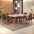 Conjunto Sala de Jantar 6 Cadeiras Tampo Sem Vidro 170x90 DJ Móveis Kiara Freijó Quartzo Lidia Veludo Moca