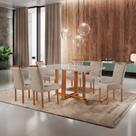 Conjunto Sala de Jantar 6 Lugares Florida Mesa 1.60m e 6 Cadeiras Madeira Maciça Linho Areia
