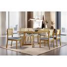 Conjunto Sala de Jantar 6 Lugares Karol Mesa e Cadeiras Madeira Maciça e Rattan Móveis Mix