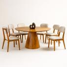 Conjunto Sala de Jantar 6 Lugares Lara Mesa Redonda 135cm e 6 Cadeiras Madeira Maciça Móveis Mundial