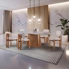 Conjunto Sala de Jantar 6 Lugares Lotus Mesa e Cadeiras Madeira Maciça e Tecido Linho Luxo