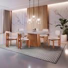 Conjunto Sala de Jantar 6 Lugares Lotus - Mesa e Cadeiras Orgânicas Madeira Maciça Linho