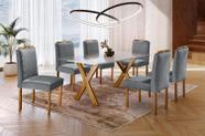 Conjunto Sala de Jantar 6 Lugares Mesa e Cadeiras Munique Madeira Maciça Veludo Cinza Profundo