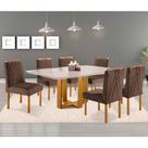 Conjunto Sala de Jantar 6 Lugares Mesa Lisy Madeira Maciça e 6 Cadeiras Safira Veludo Móveis Mundial