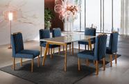 Conjunto Sala de Jantar 6 Lugares Mesa Slim Madeira Maciça e Cadeiras em Veludo Azul