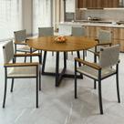 Conjunto Sala de Jantar 6 Lugares Redonda 150cm Tampo Mdf Mesa Coliseu com Cadeiras com Braço Madri