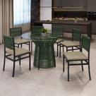 Conjunto Sala de Jantar 6 Lugares Redonda Tampo de Vidro 120cm Mesa Valência com Cadeiras Barcelona