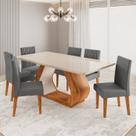 Conjunto Sala de Jantar 6 Lugares Retangular Tampo de Vidro e MDF Ricca Yescasa Conjunto Sala de Jantar 6 Lugares Retangular Tampo de Vidro e MDF Ricca Yescasa