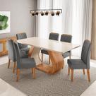 Conjunto Sala de Jantar 6 Lugares Retangular Tampo de Vidro e MDF Sarja Yescasa