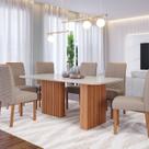 Conjunto Sala de Jantar 6 lugares Retangular Tampo de Vidro/MDF Ester Cadeiras Clarice Wood
