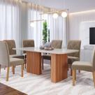 Conjunto Sala de Jantar 6 lugares Retangular Tampo de Vidro/MDF Ester Cadeiras Fernanda Wood