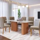 Conjunto Sala de Jantar 6 lugares Retangular Tampo de Vidro/MDF Ester Cadeiras Fernanda Wood