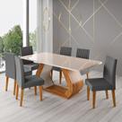 Conjunto Sala de Jantar 6 Lugares Retangular Tampo de Vidro MDF Tactel Yescasa