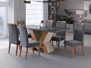 Conjunto Sala de Jantar 6 Lugares Retangular Tampo de Vidro Vegas Yescasa