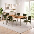 Conjunto Sala de Jantar 6 Lugares Retangular Tampo Madeira Maciça Mesa Athenas com Cadeiras Veneza