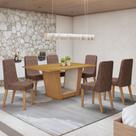 Conjunto Sala de Jantar 6 Lugares Retangular Tampo MDF no Glass Mesa Apogeu com Cadeiras Luar Marrom Off White/Amêndoa Clean/Couro Avelâ