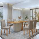 Conjunto Sala de Jantar 6 Lugares Retangular Tampo MDF no Glass Mesa Luar com Cadeiras Apogeu Marrom/Off White/Amêndoa Clean/Creme