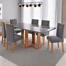 Conjunto Sala de Jantar 6 Lugares Retangular Tampo Vidro e MDF Victoria Cinza/Mel Conjunto Sala de Jantar 6 Lugares Retangular Tampo Vidro e MDF Victoria Cinza/Mel