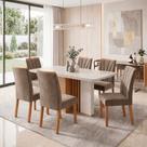Conjunto Sala de Jantar 6 Lugares Retangular Tampo Vidro/MDF 170cm Mesa Astrid com Cadeiras Apogeu Bege Amêndoa Clean/Off White/Marrom Claro