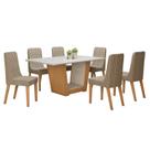 Conjunto Sala de Jantar 6 Lugares Retangular Tampo Vidro/MDF Mesa Apogeu com Cadeiras Luar Marrom/Off White/Amêndoa Clean/Linho Rinzai Bege