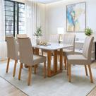Conjunto Sala de Jantar 6 Lugares Retangular Tampo Vidro/MDF Mesa Bold e Cadeiras Pés Madeira Jade Bege/Amêndoa Clean/Off White/Marrome Creme Conjunto Sala de Jantar 6 Lugares Retangular Tampo Vidro/MDF Mesa Bold e Cadeiras Pés Madeira Jade Bege/Amêndoa Clean/Off White/Marrome Creme