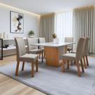 Conjunto Sala de Jantar 6 Lugares Retangular Tampo Vidro MDF Mesa e Cadeiras Apogeu Móveis Lopas