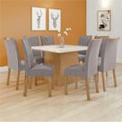 Conjunto Sala de Jantar 8 Lugares Quadrada Tampo Vidro/MDF Mesa Nevada com Cadeiras Apogeu Marrom Amêndoa Clean/Off White/ Capuccino
