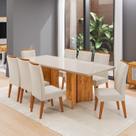 Conjunto Sala de Jantar 8 Lugares Retangular Tampo de Vidro MDF Chelsea Yescasa Bege/Mel/Off White