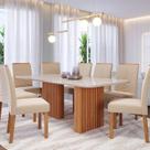 Conjunto Sala de Jantar 8 Lugares Retangular Tampo de Vidro/MDF Ester Cadeiras Clarice Marrom/Cinamomo/Offwhite/Nude Conjunto Sala de Jantar 8 Lugares Retangular Tampo de Vidro/MDF Ester Cadeiras Clarice Marrom/Cinamomo/Offwhite/Nude
