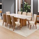Conjunto Sala de Jantar 8 Lugares Retangular Tampo de Vidro/Mdf Linda Mel/Linho Bronze/Off White - Casa Giulia