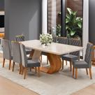 Conjunto Sala de Jantar 8 Lugares Retangular Tampo em Vidro e Mdf Oversized