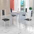 Conjunto Sala de Jantar Bahia Mesa Tubo 120x75cm Tampo Pedra Granito Ocre com 4 Cadeiras Conjunto Sala de Jantar Bahia Mesa Tubo 120x75cm Tampo Pedra Granito Ocre com 4 Cadeiras