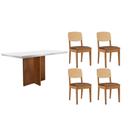 Conjunto Sala de Jantar Berlim c/ Tampo Madeirado c/ Vidro Canto Curvo 120x80cm e 4 Cadeiras Havana Premium Naturale/Off White - Corano Capuccino-Rufa Conjunto Sala de Jantar Berlim c/ Tampo Madeirado c/ Vidro Canto Curvo 120x80cm e 4 Cadeiras Havana Premium Naturale/Off White - Corano Capuccino-Rufa