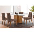 Conjunto Sala de Jantar Berlim c/ Tampo Madeirado c/ Vidro Canto Curvo 90x90cm e 4 Cadeiras Dafne Madeira Maciça Naturale/Off White - Capuccino/Corano